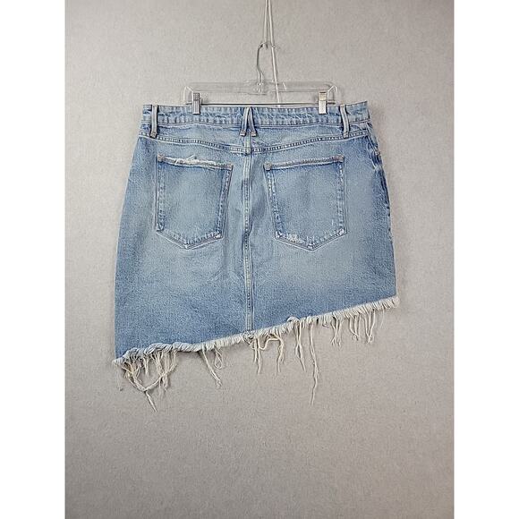 Good American Blue Denim Asymmetrical Frayed Hem Mini Skirt Women's Plus 16 - Picture 5 of 10